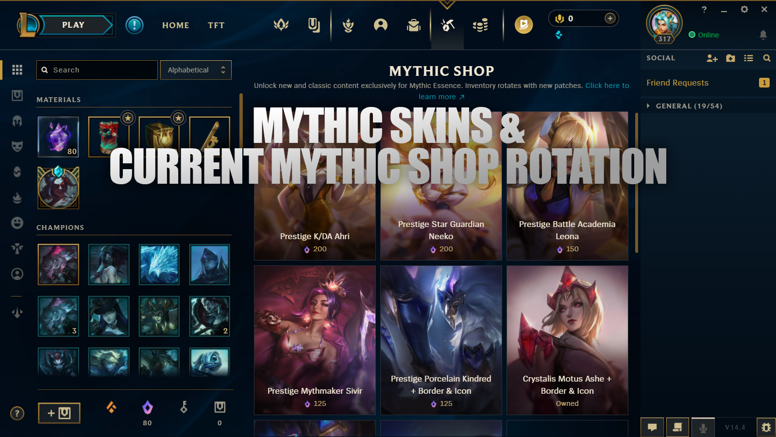 Skins mythiques et rotation actuelle de la boutique mythique