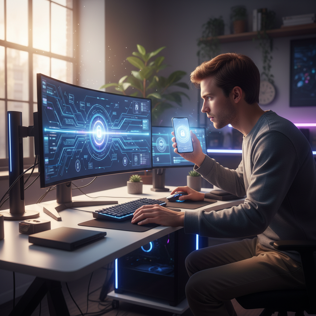 Gamer confirming a secure digital purchase