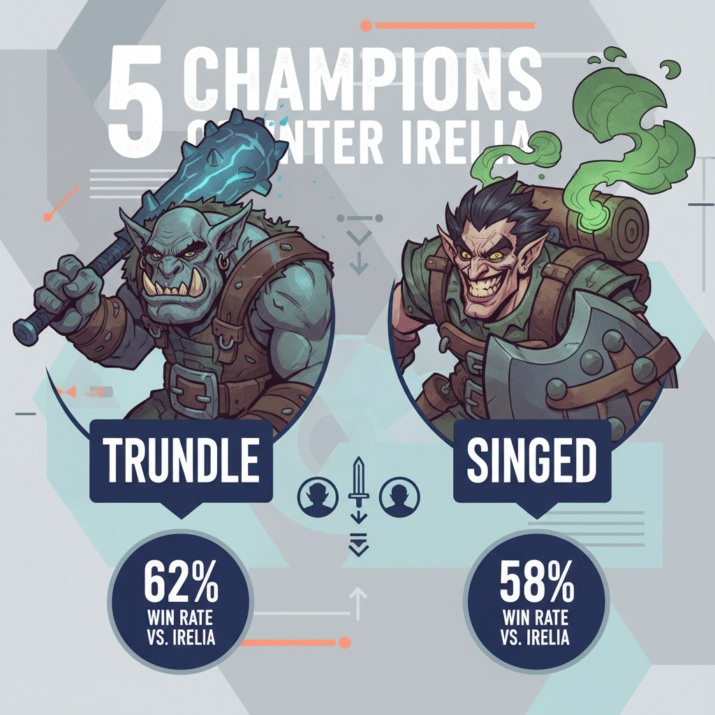 Trundle and Singed champion portraits with win rate stats against Irelia