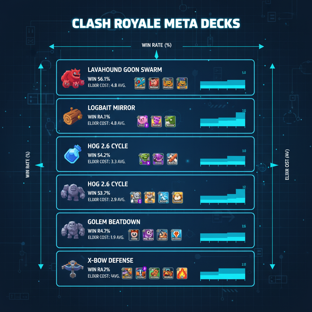 Tableau comparatif des 5 meilleurs decks méta Clash Royale