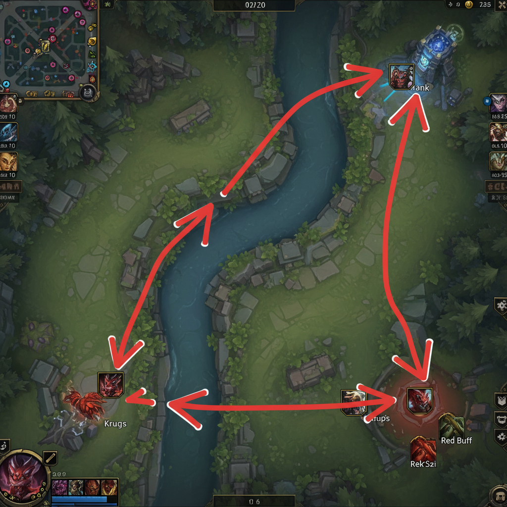Rek'Sai jungle pathing diagram on Summoner's Rift