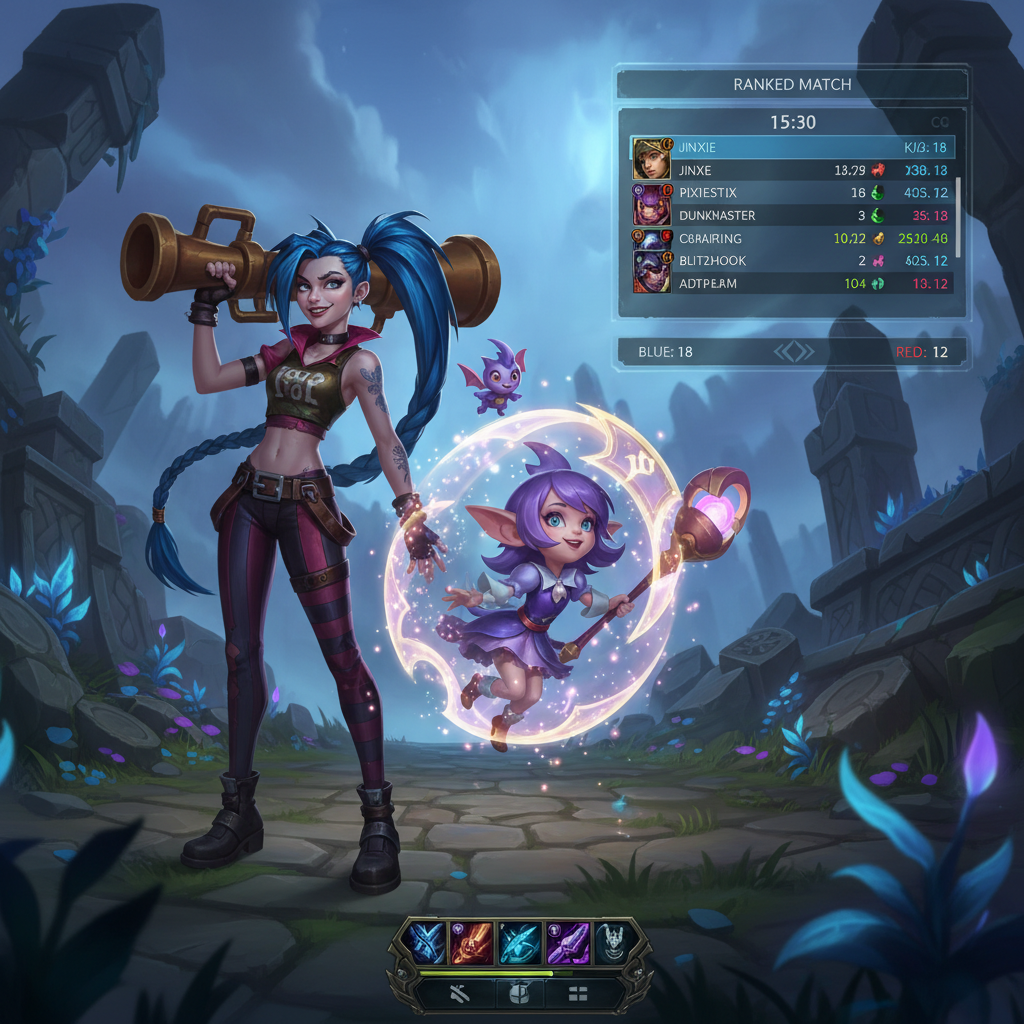 Jinx en Lulu lane setup in League of Legends