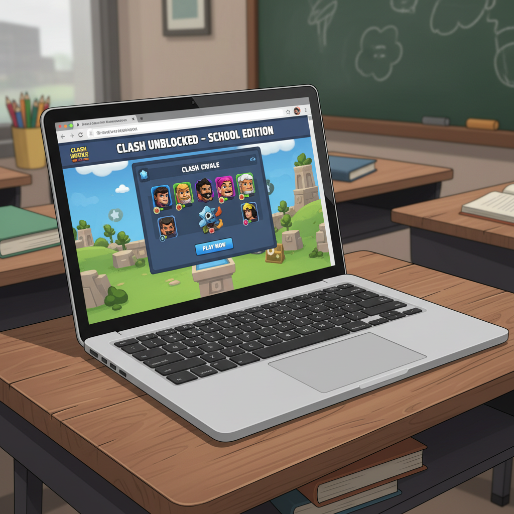 Chromebook sur un bureau de classe exécutant un clone de navigateur Clash Royale