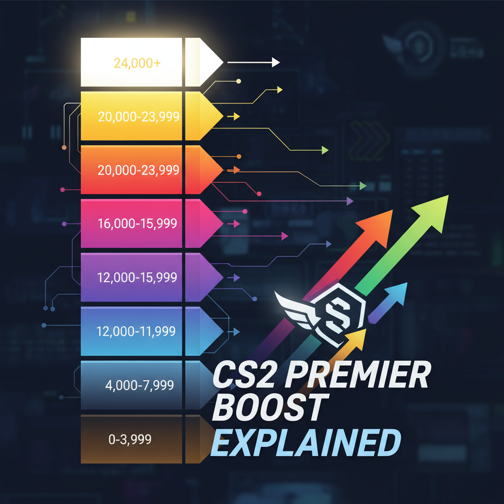 Graphique des couleurs des paliers CS2 Premier montrant les 7 bandes de rating