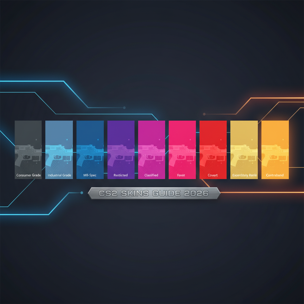 CS2 rarity tier color chart showing all eight tiers
