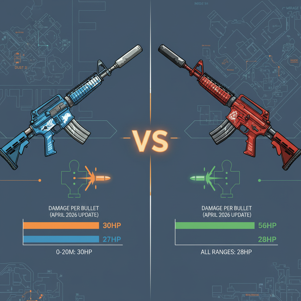 مقارنة بين بنادق CS2 M4A1-S و M4A4 بعد تغيير الضرر في أبريل 2026