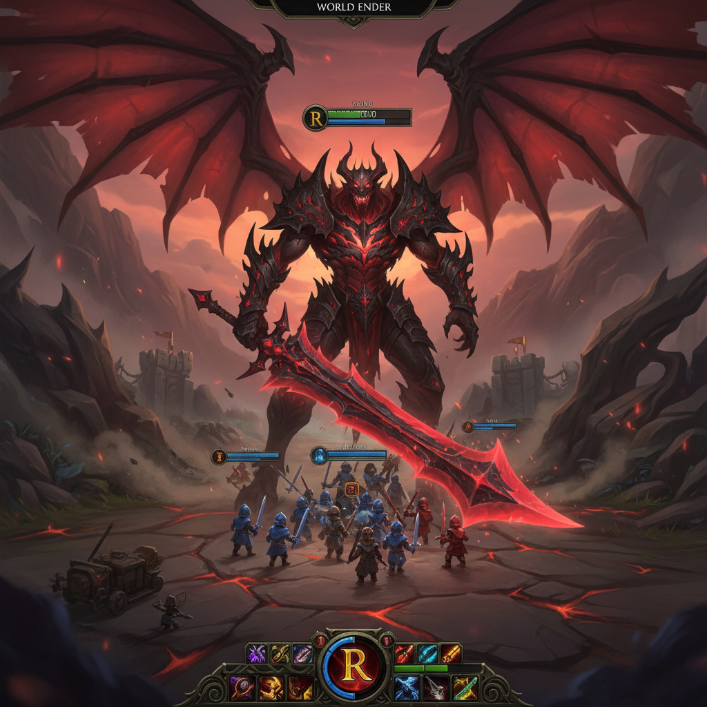 Aatrox en su forma definitiva de Destructor de Mundos dominando el carril superior