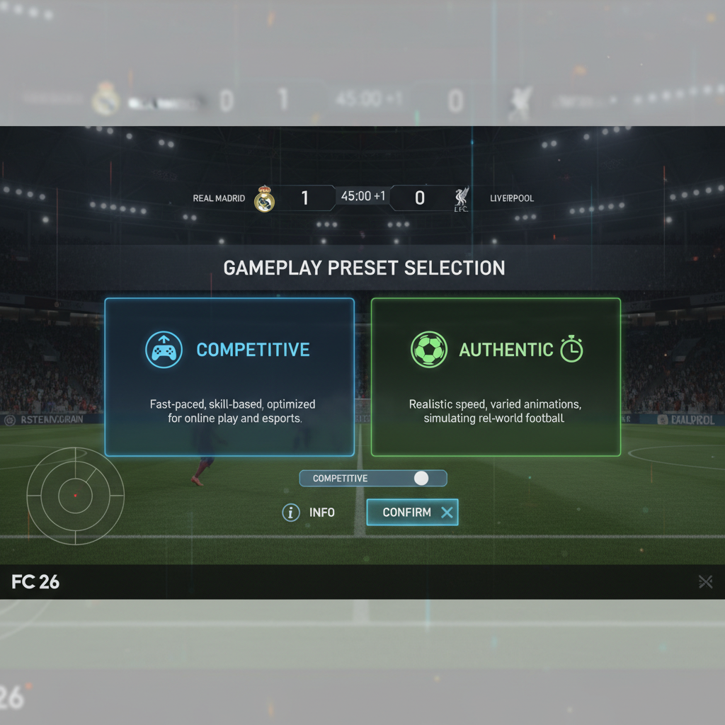 FC 26 Competitive vs Authentic preset selection screen