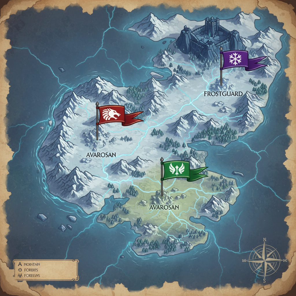 Mapa de la región de Freljord con las tres tribus marcadas