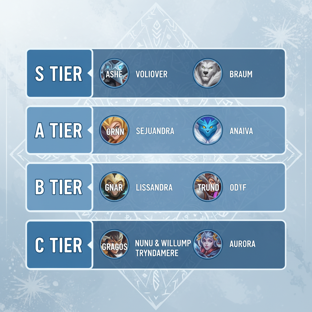 Comparativa de lista de niveles en línea de los 15 campeones de Freljord