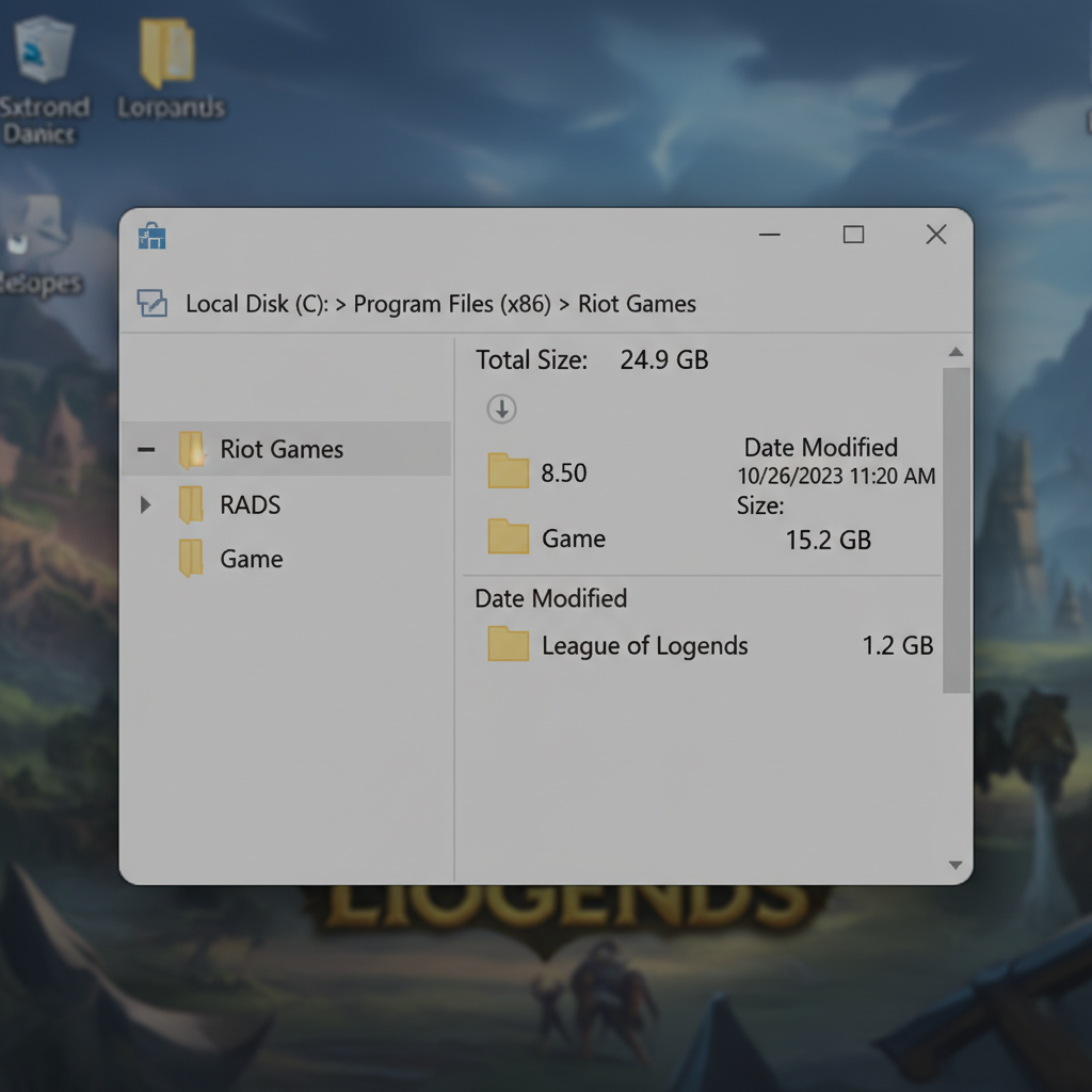 Dossier de stockage de League of Legends montrant la taille des fichiers