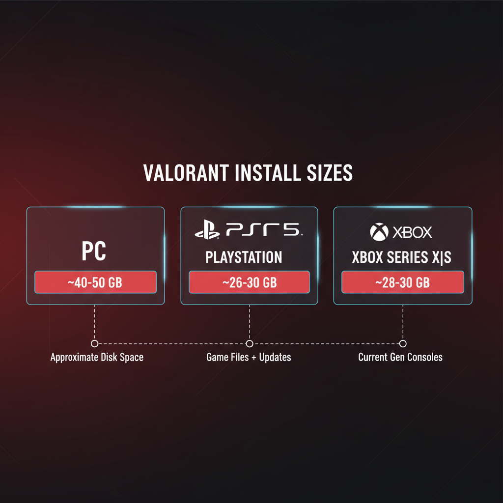 Valorant installatiegrootte vergelijking op pc, PS5 en Xbox in 2026