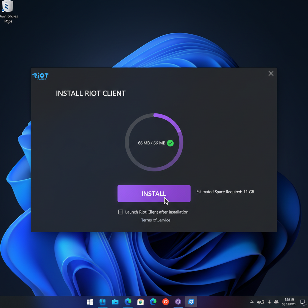 Riot Client stub-installer toont 66 MB download voor volledige installatie