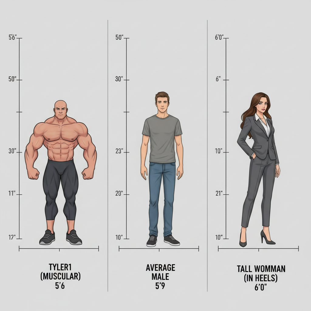 Tyler1 height comparison chart showing 5'6 vs average male height
