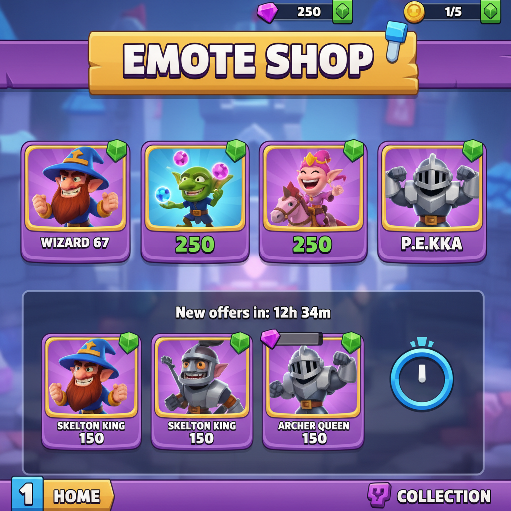 Clash Royale Emote Shop rotation with premium cosmetics