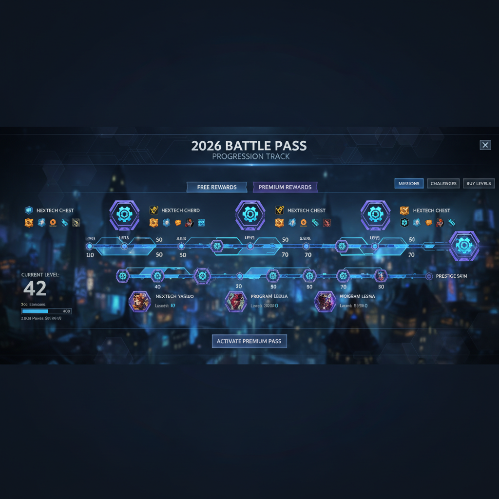 Battle-Pass-Fortschrittspfad zeigt Meilensteine für kostenlose Hextech-Truhen