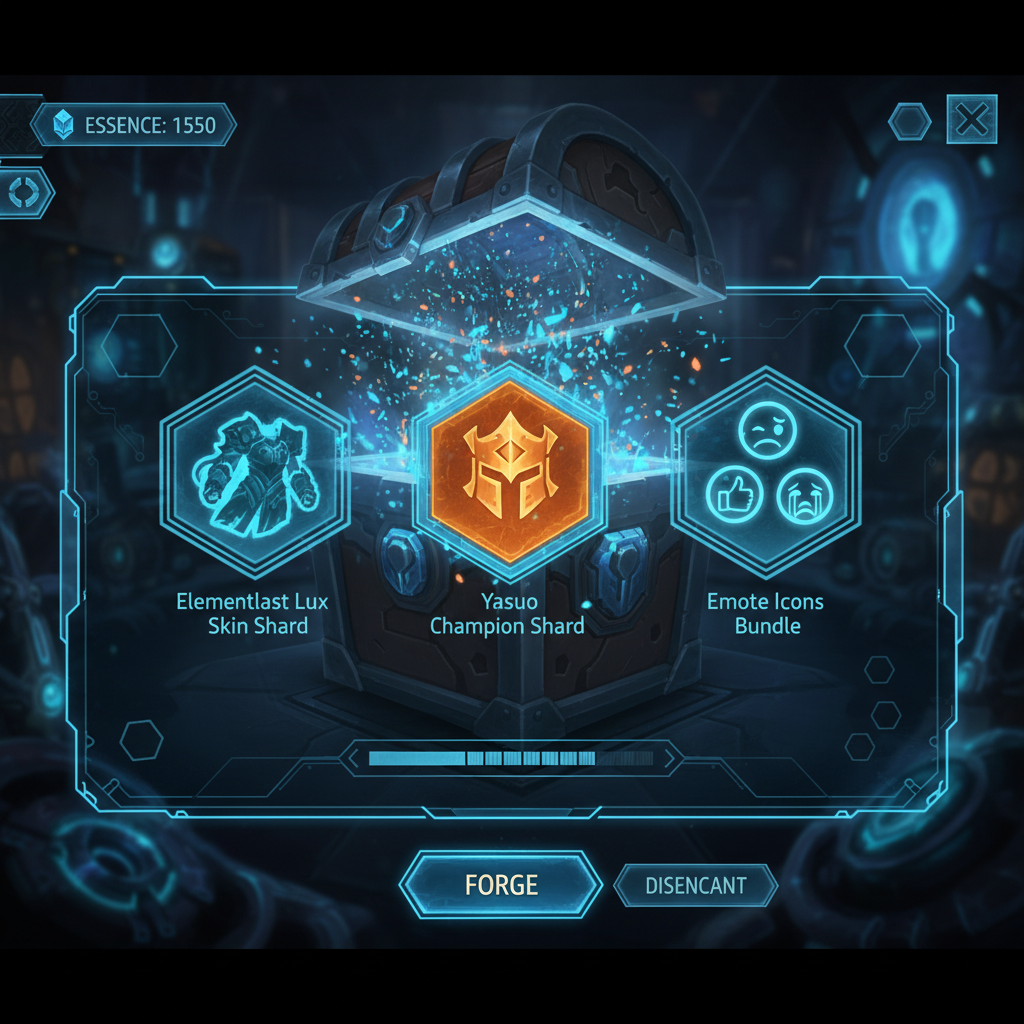 Hextech-Werkstatt-Loot-Bildschirm mit geöffneter Truhe