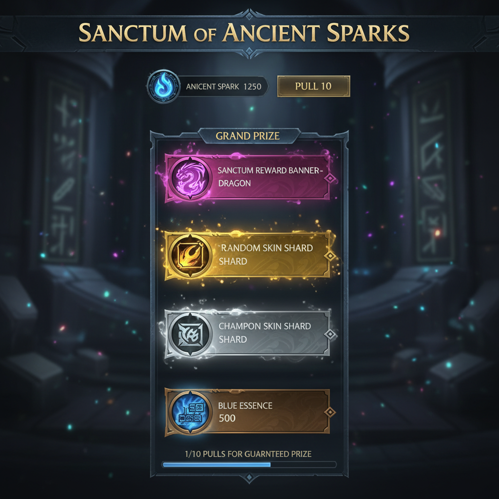 Sanctum pull interface showing Ancient Spark currency and banner reward tiers