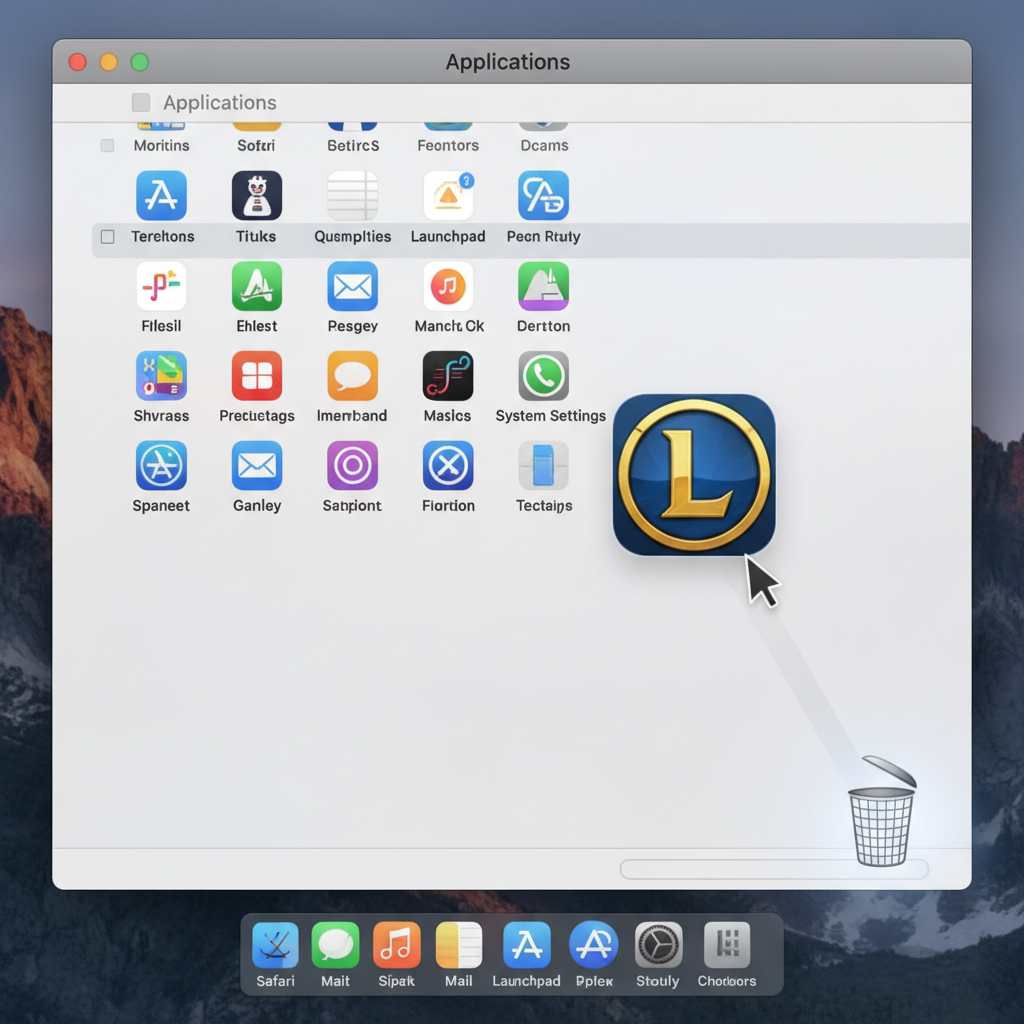 Mac Finder avec League of Legends déplacé vers la Corbeille