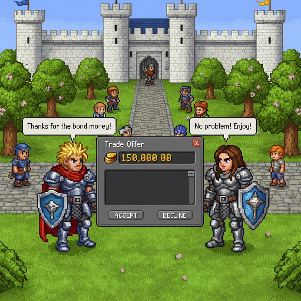 Two OSRS players completing a 150M gold trade in Falador park