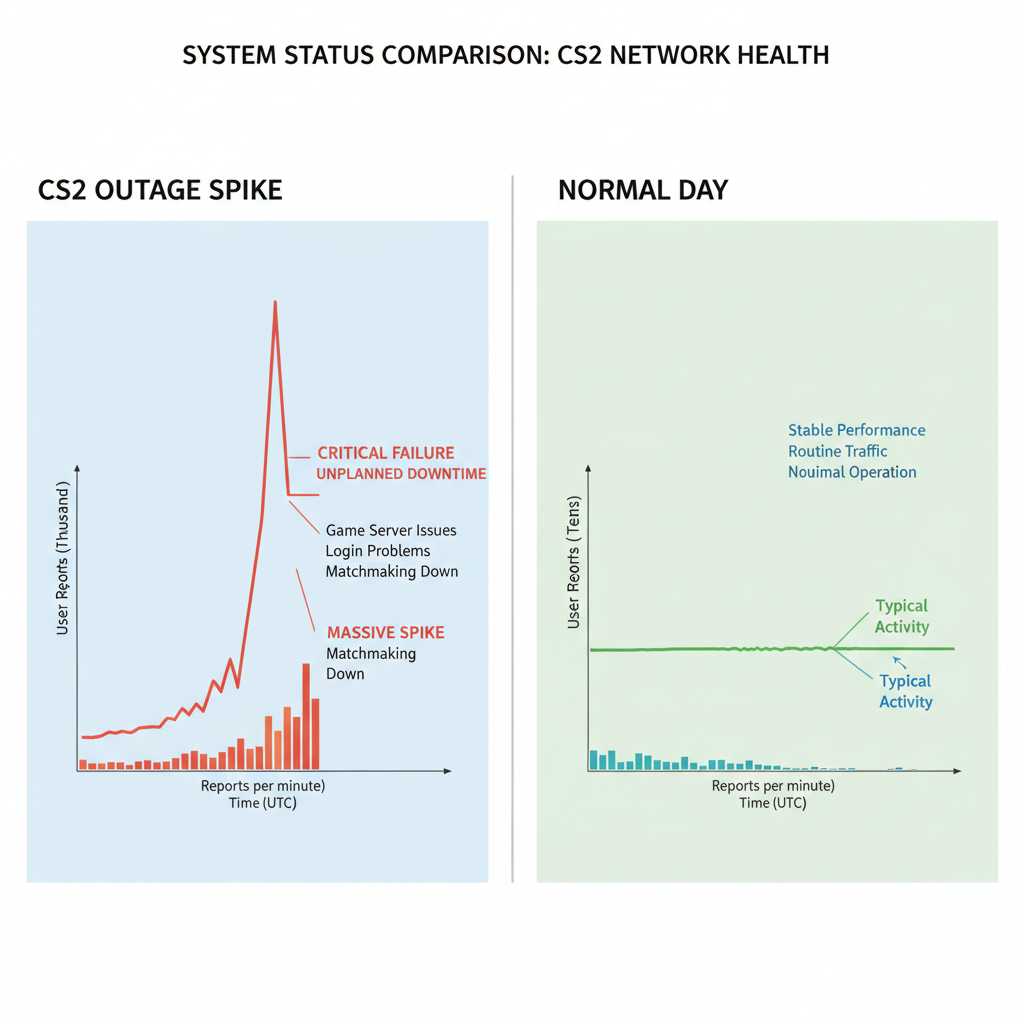 Graphique de comparaison de panne CS2 sur Down Detector