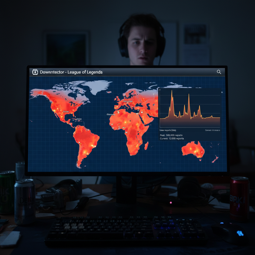 Carte de panne Downdetector montrant des pics de rapports pour League of Legends