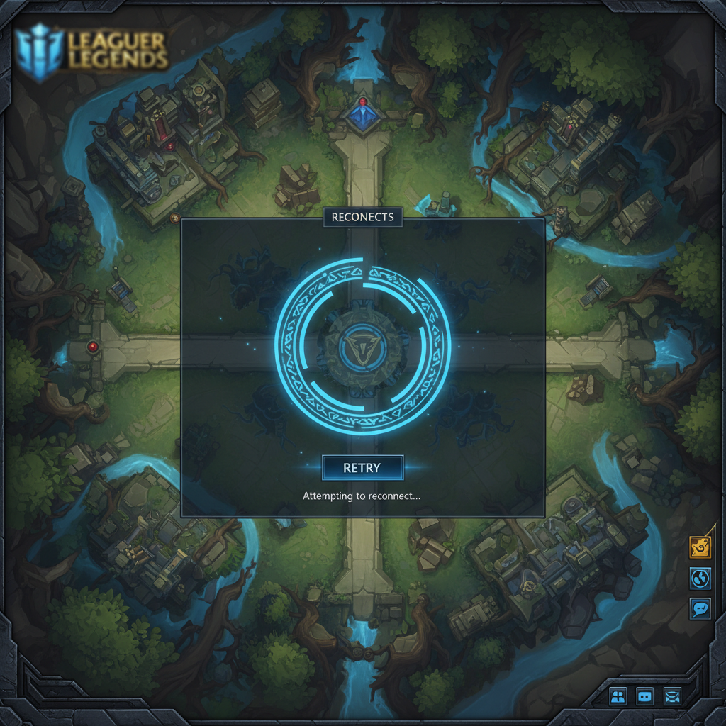 Écran de reconnexion du client League of Legends avec indicateur de chargement