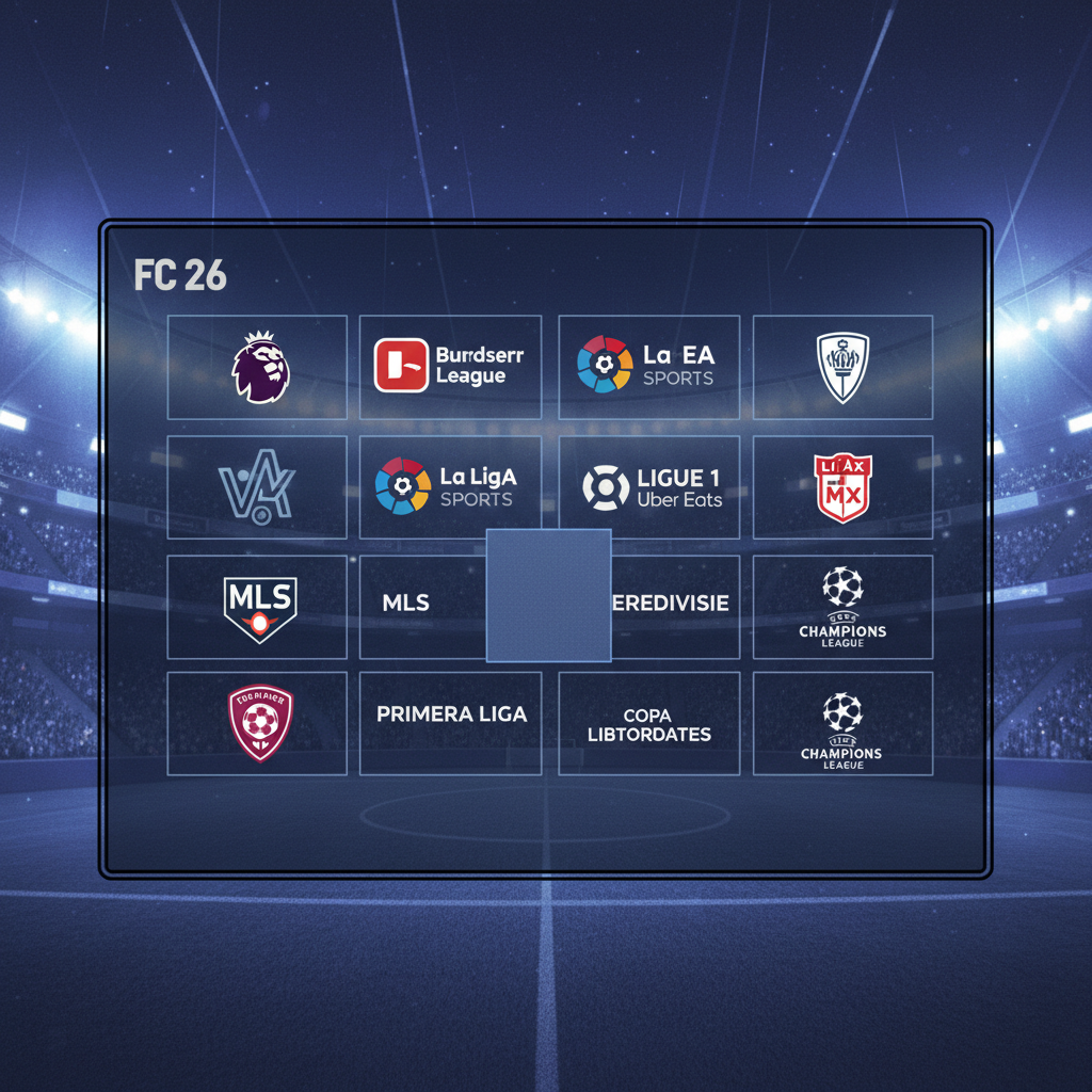 شاشة اختيار الدوري في FC 26 مع غياب الدوري المكسيكي