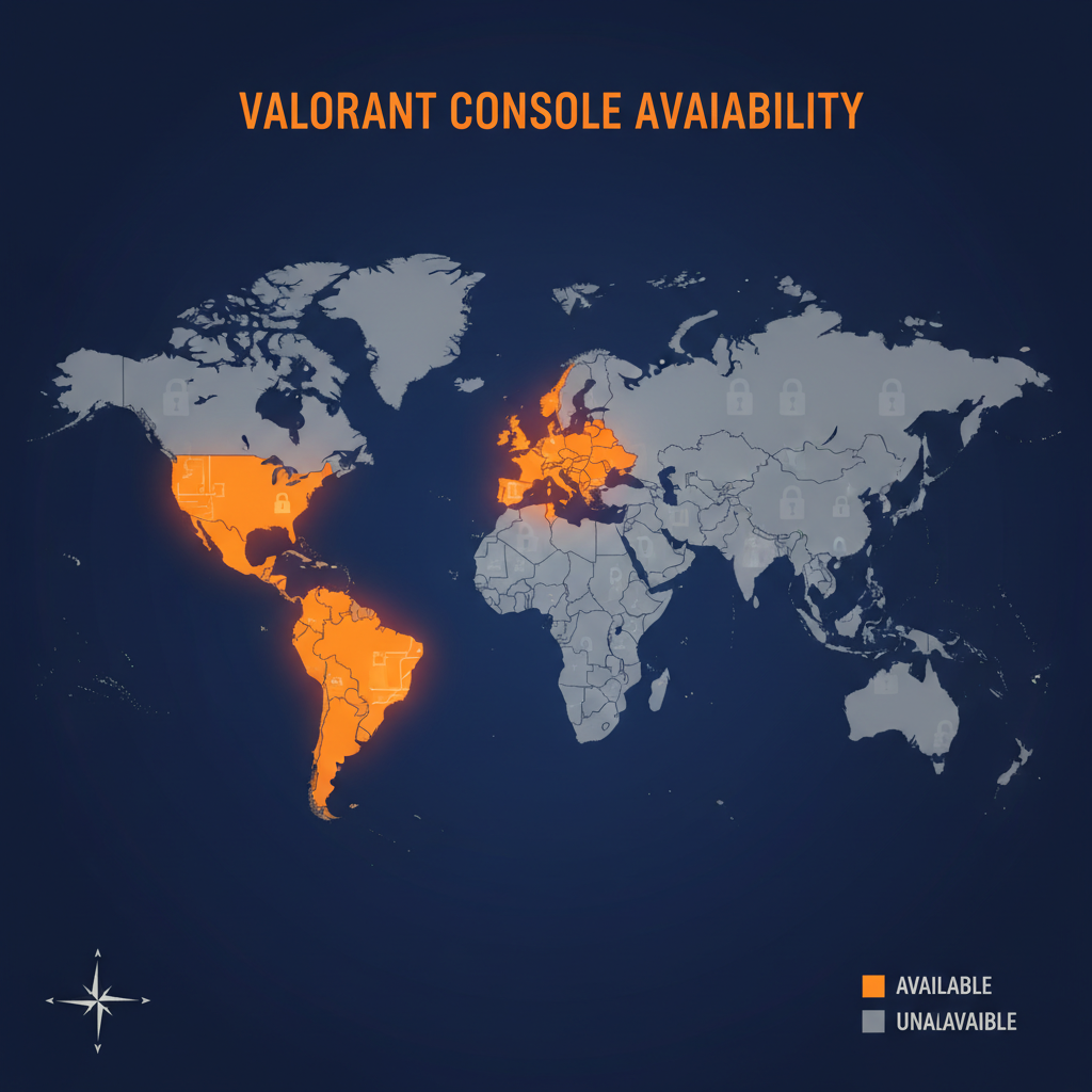 World map highlighting Valorant console availability regions