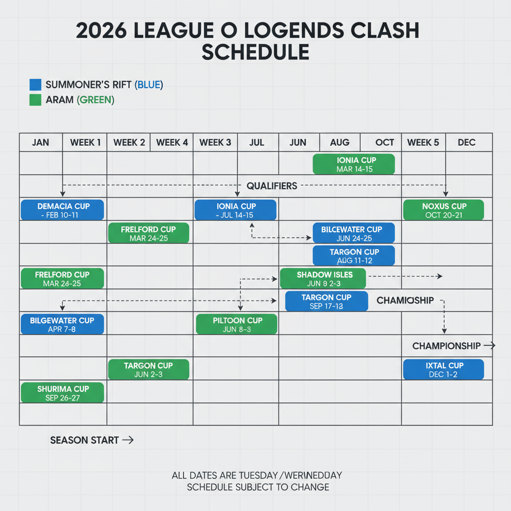 تقويم جدول 2026 لبطولات League of Legends Clash يوضح جميع تواريخ البطولات المؤكدة