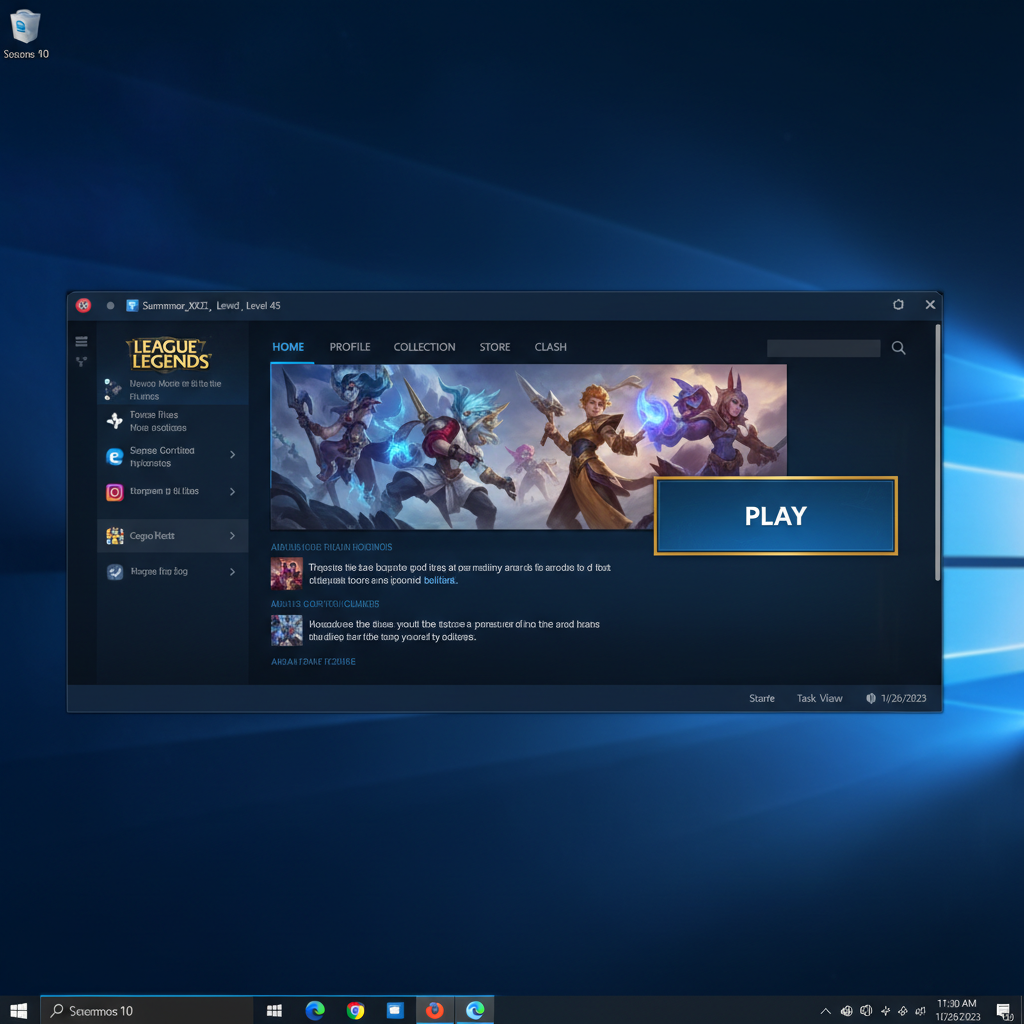 Cliente de League of Legends con el botón Jugar en Windows 10