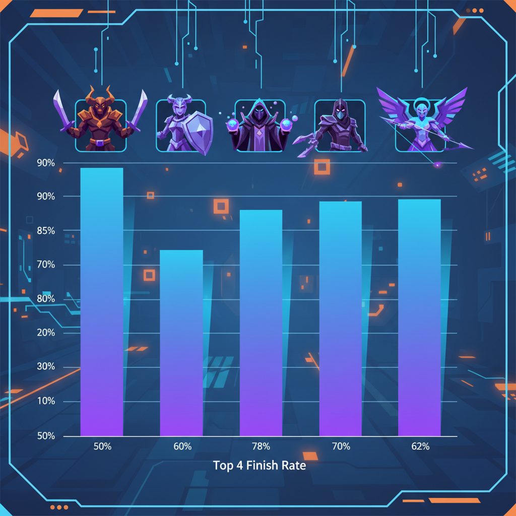 Comparison chart of top 4 finish rates for the 5 best Arena champions on patch 26.7