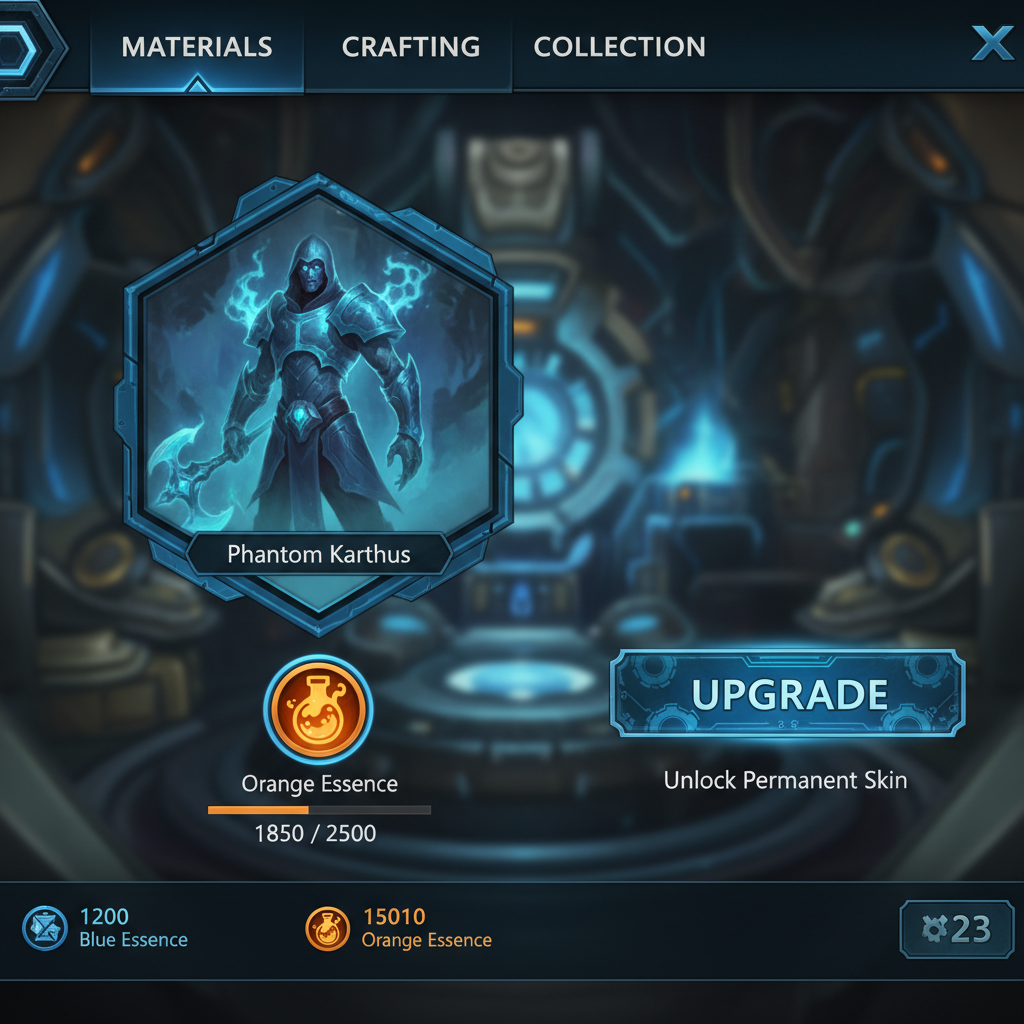 Hextech Crafting client UI with a Phantom Karthus skin shard ready to upgrade