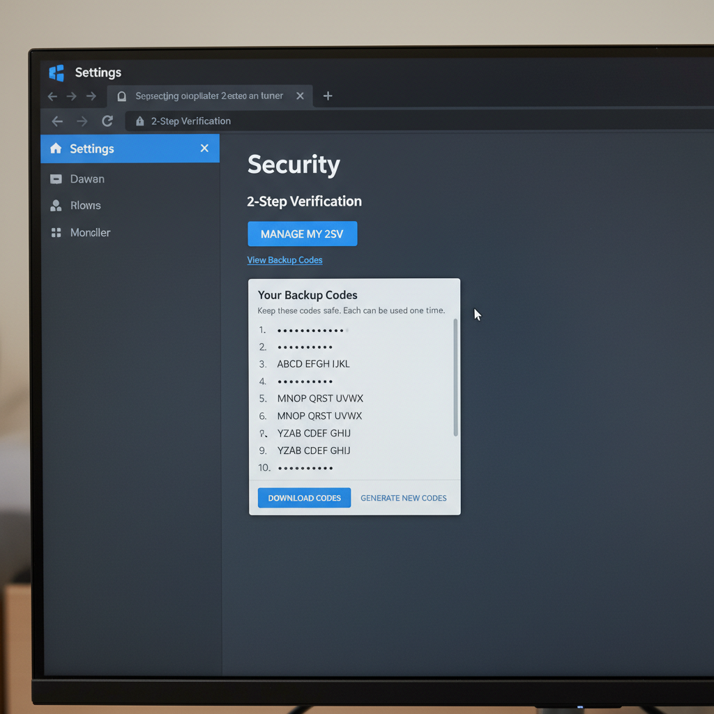 Roblox Settings Security panel with backup codes visible