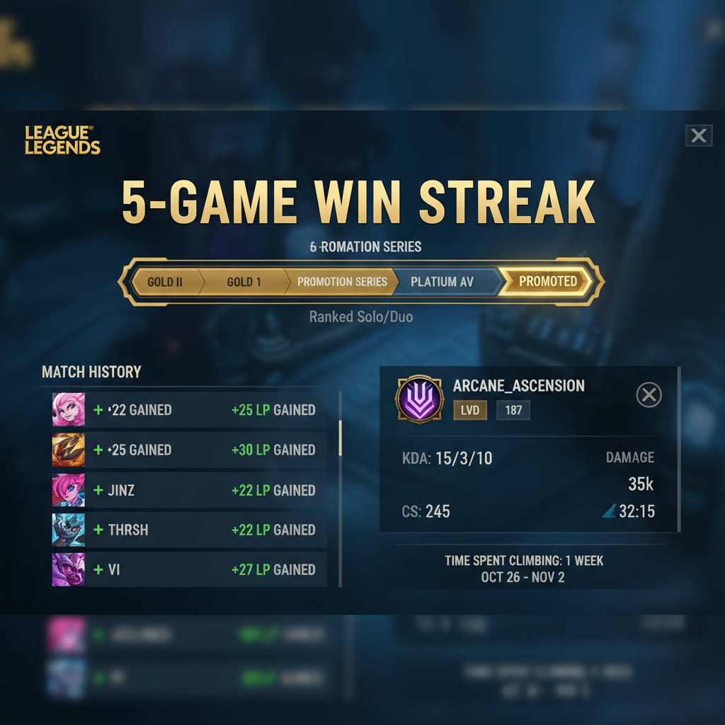 Ranked climb post-game showing Gold to Plat progression