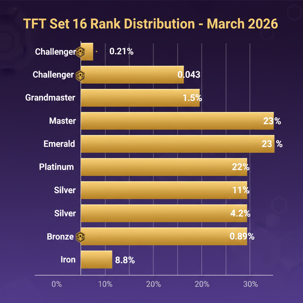 Gráfico de barras de distribución de rangos de TFT para el Set 16 de marzo de 2026