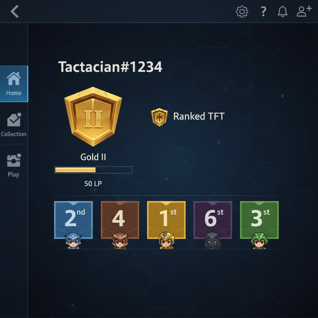 Pantalla de perfil clasificado de TFT mostrando Oro II con clasificaciones recientes