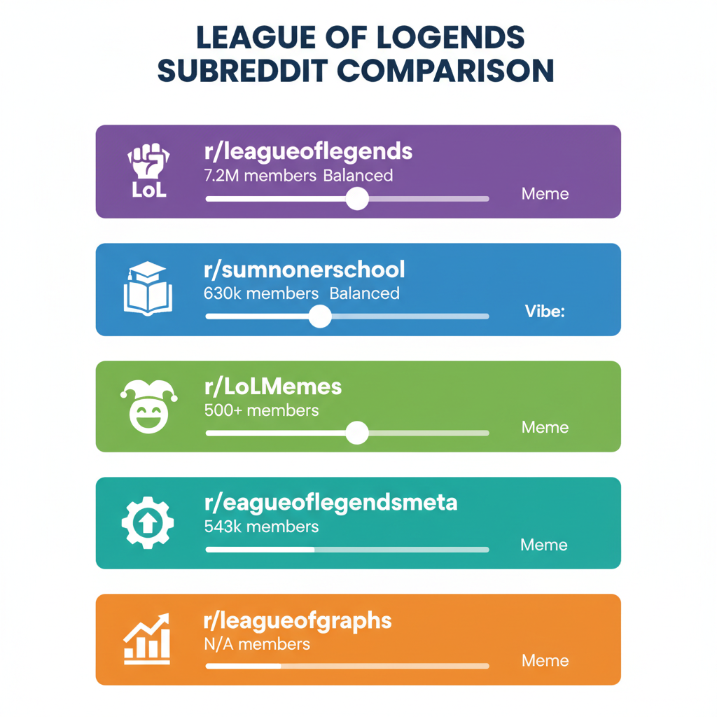 Infographic comparing the top 5 LoL subreddits