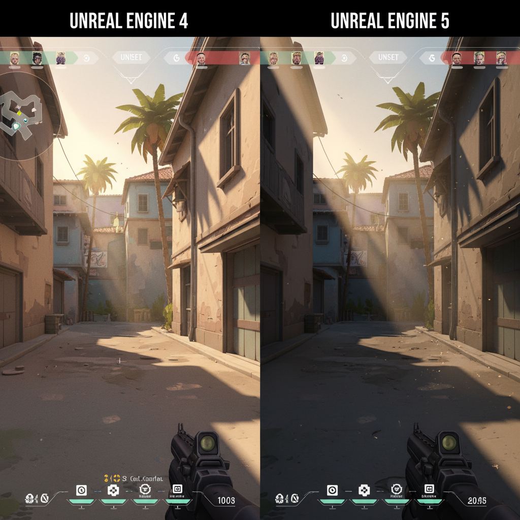 Unreal Engine 4 vs Unreal Engine 5 comparison on Sunset