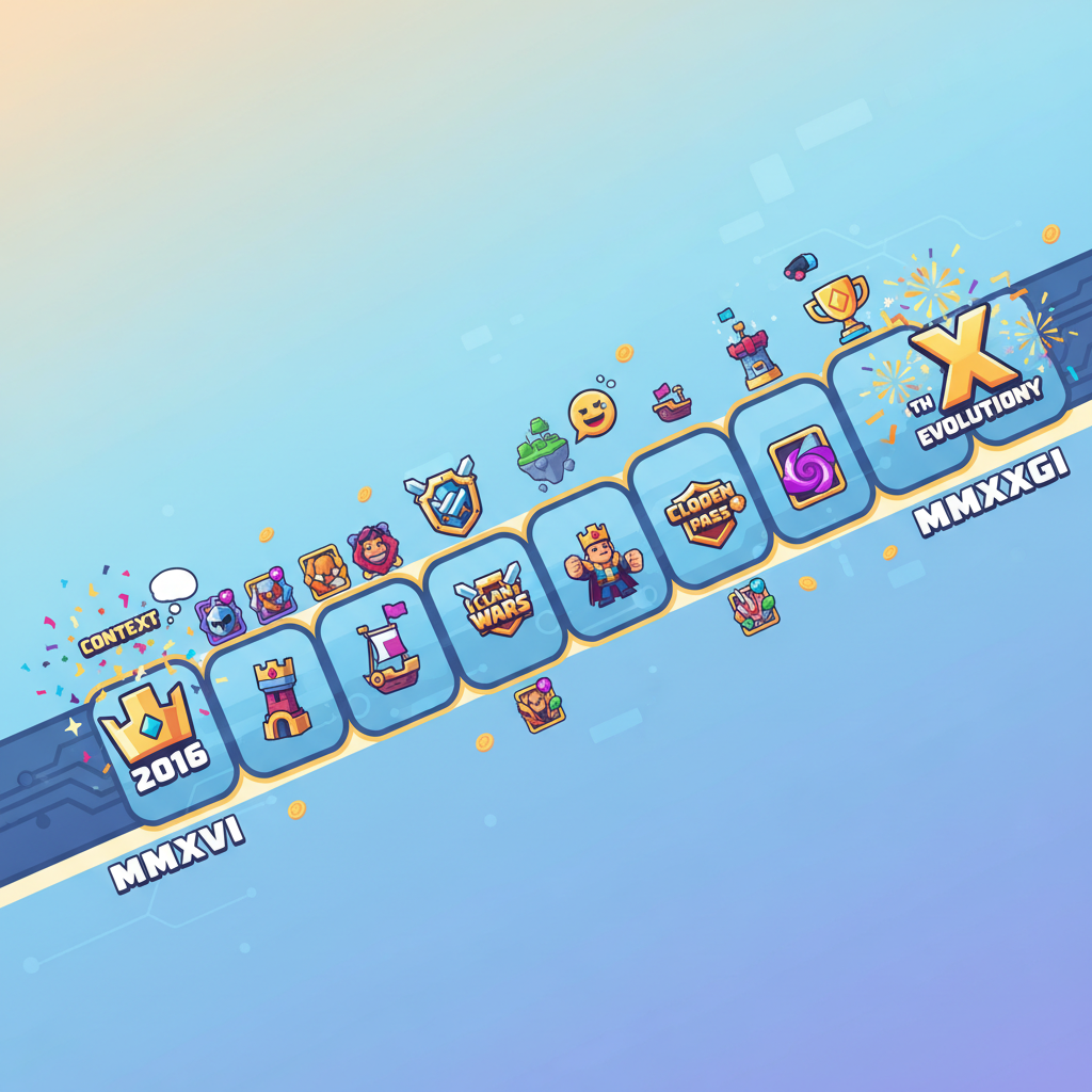 Clash Royale 10-year feature timeline 2016 to 2026