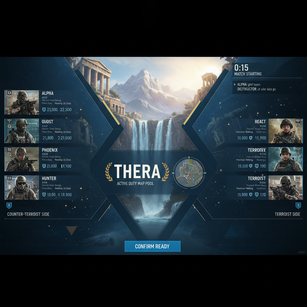 CS2 Premier-Modus Matchmaking-Lobby mit Thera-Karte