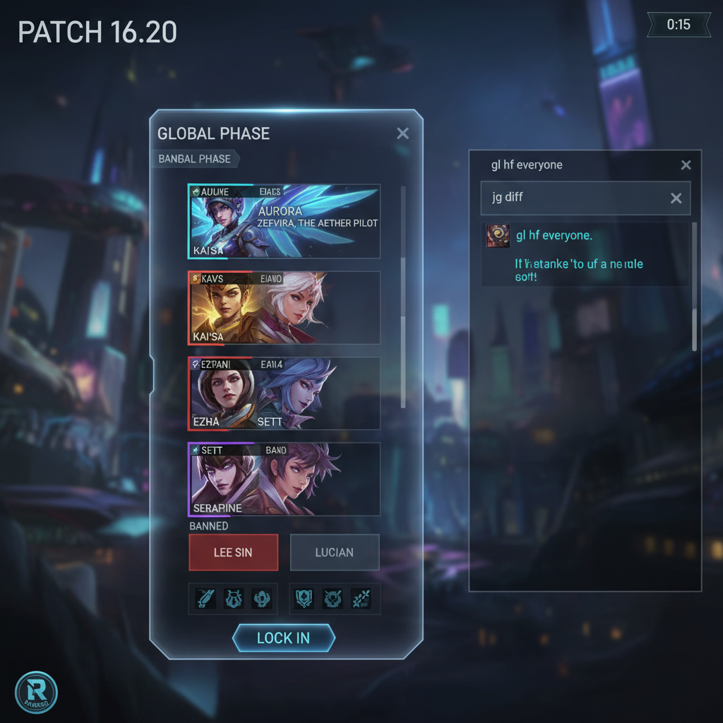 Lobby de clasificatoria moderno de League of Legends en 2026