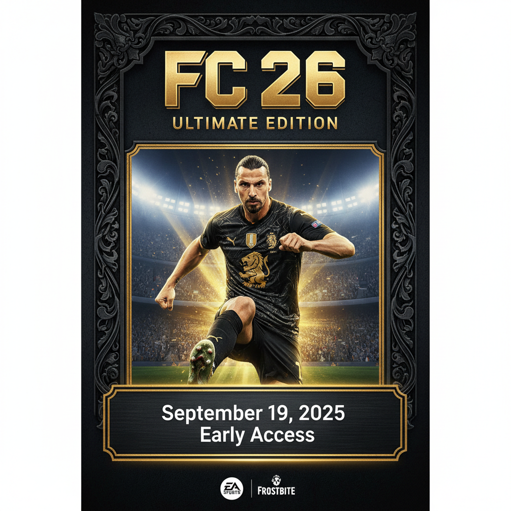FC 26 Ultimate Edition cover art with Zlatan Ibrahimović and early access banner