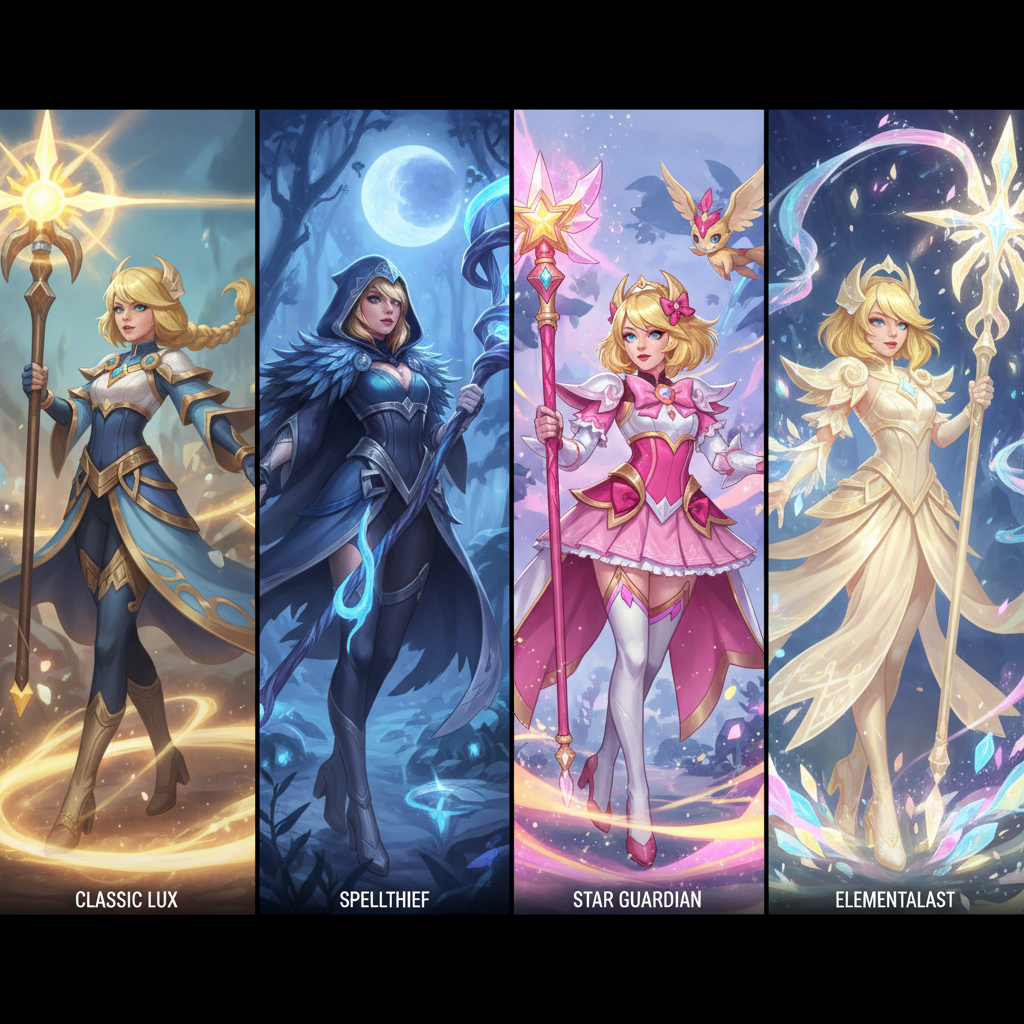 مجموعة مظاهر لوكس تظهر التطور من التصاميم الكلاسيكية إلى الأسطورية