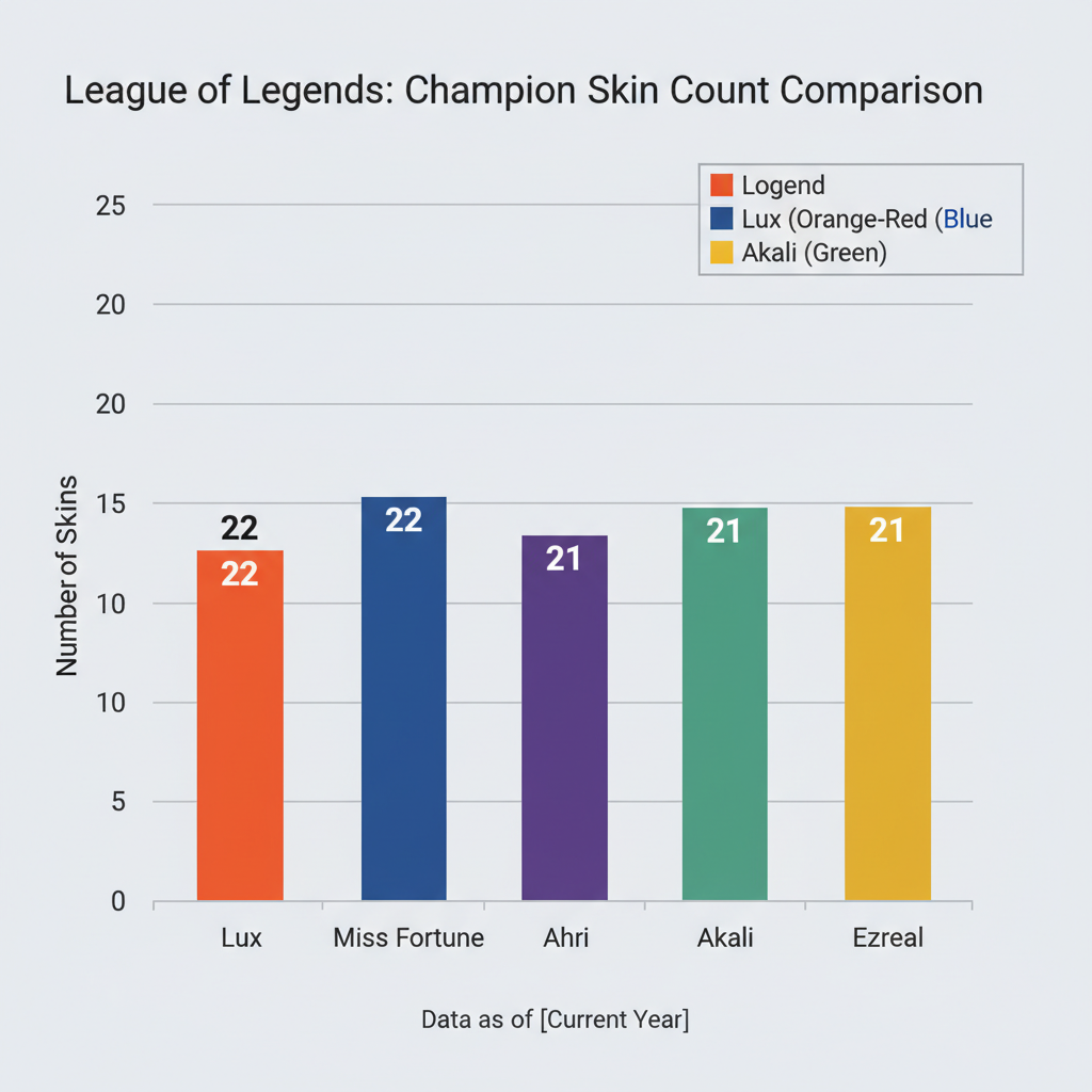 رسم بياني يقارن بين أعداد مظاهر أفضل 5 أبطال في League of Legends عام 2026