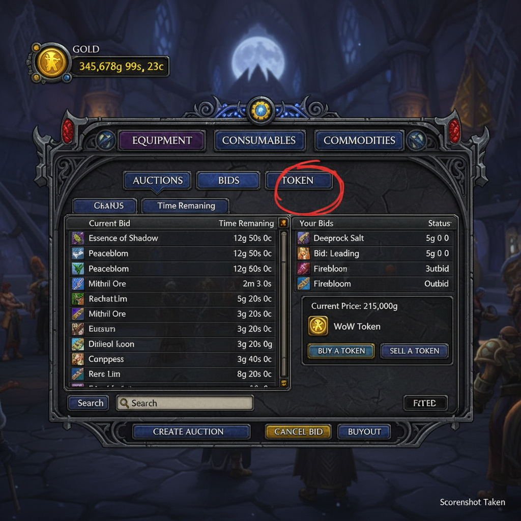 WoW Midnight Auction House gold listings